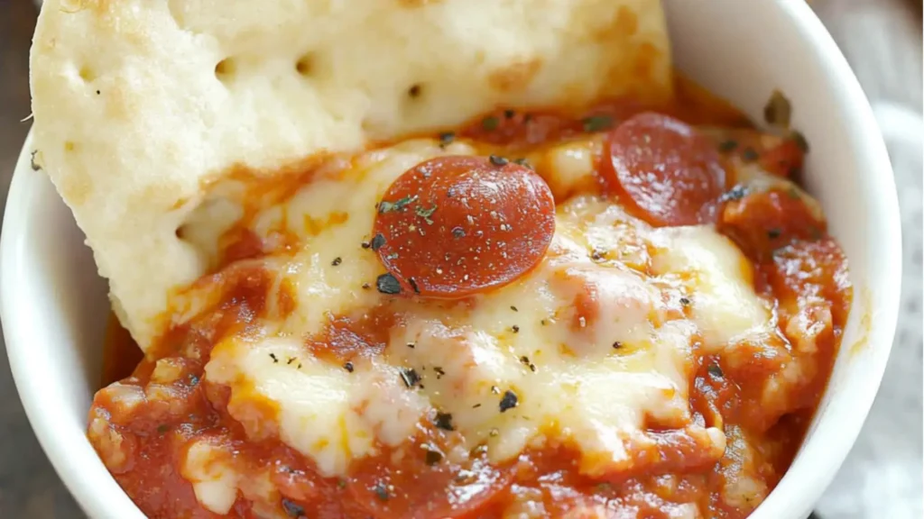 the ultimate crockpot pizza dip is ready to be eaten