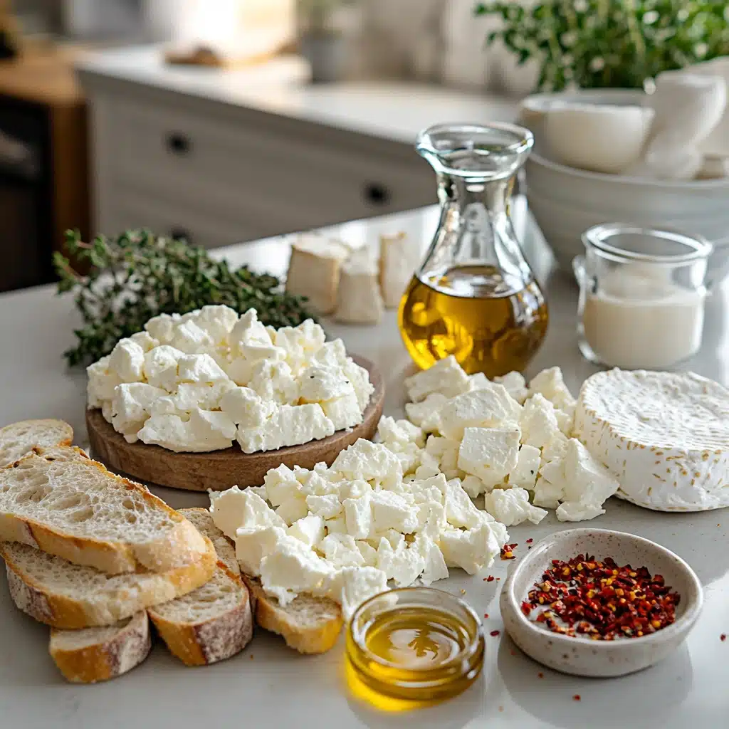 Sweet and Spicy Whipped Feta Crostini with Hot Honey