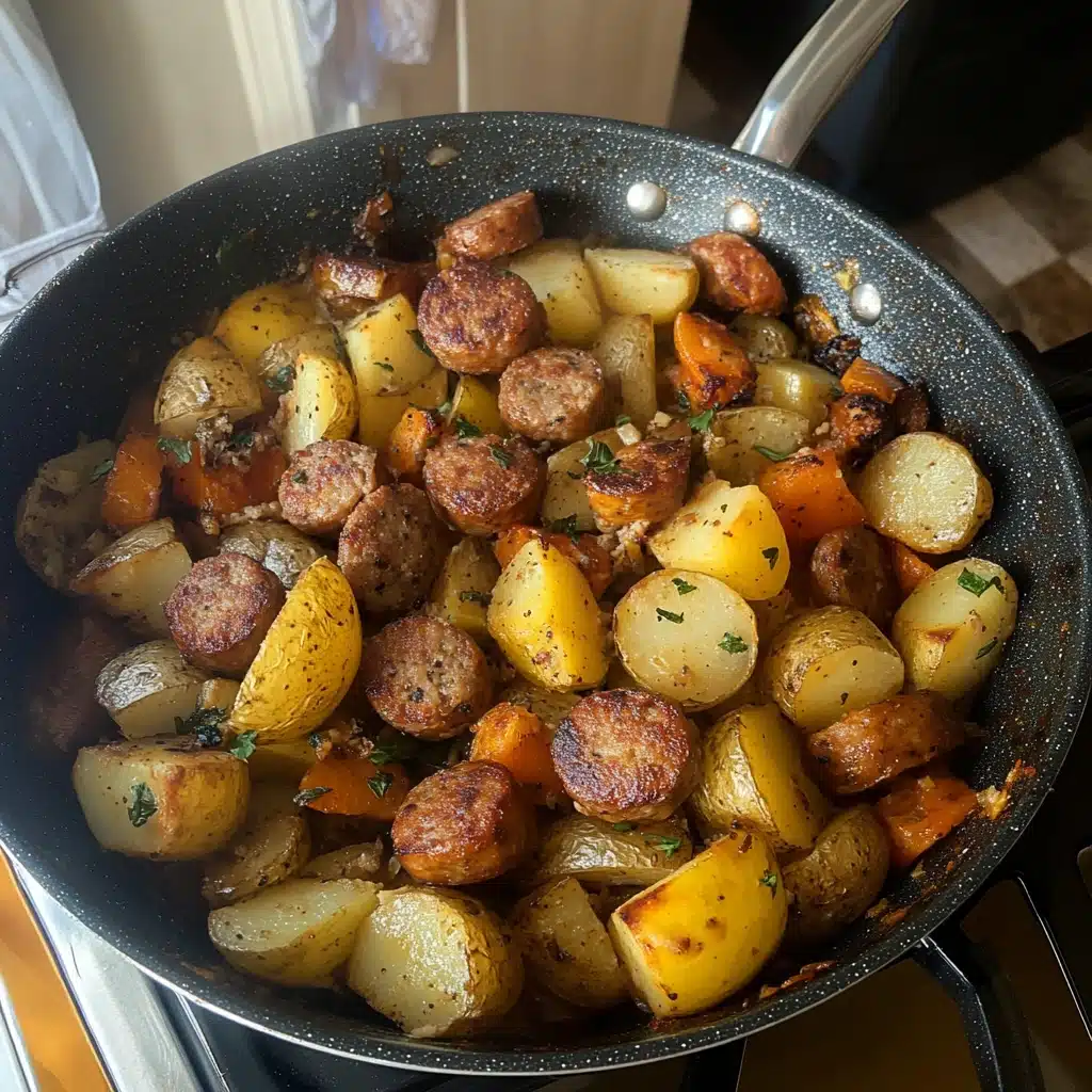 One Pan Sausage and Creamed Potatoes