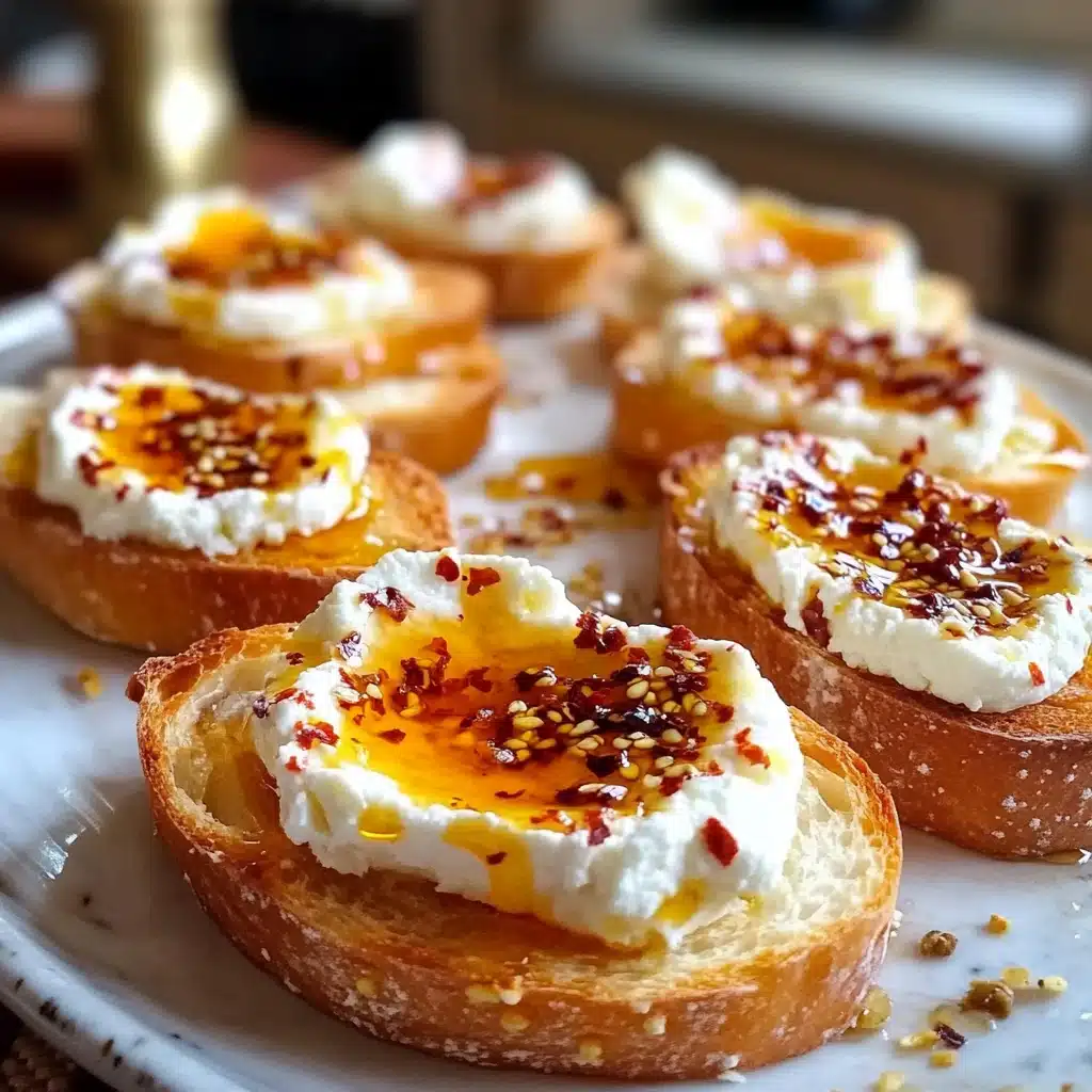 Sweet and Spicy Whipped Feta Crostini with Hot Honey
