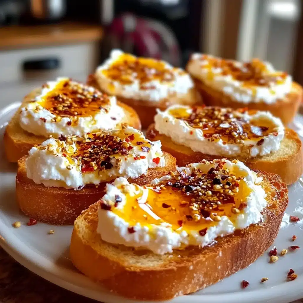 Sweet and Spicy Whipped Feta Crostini with Hot Honey